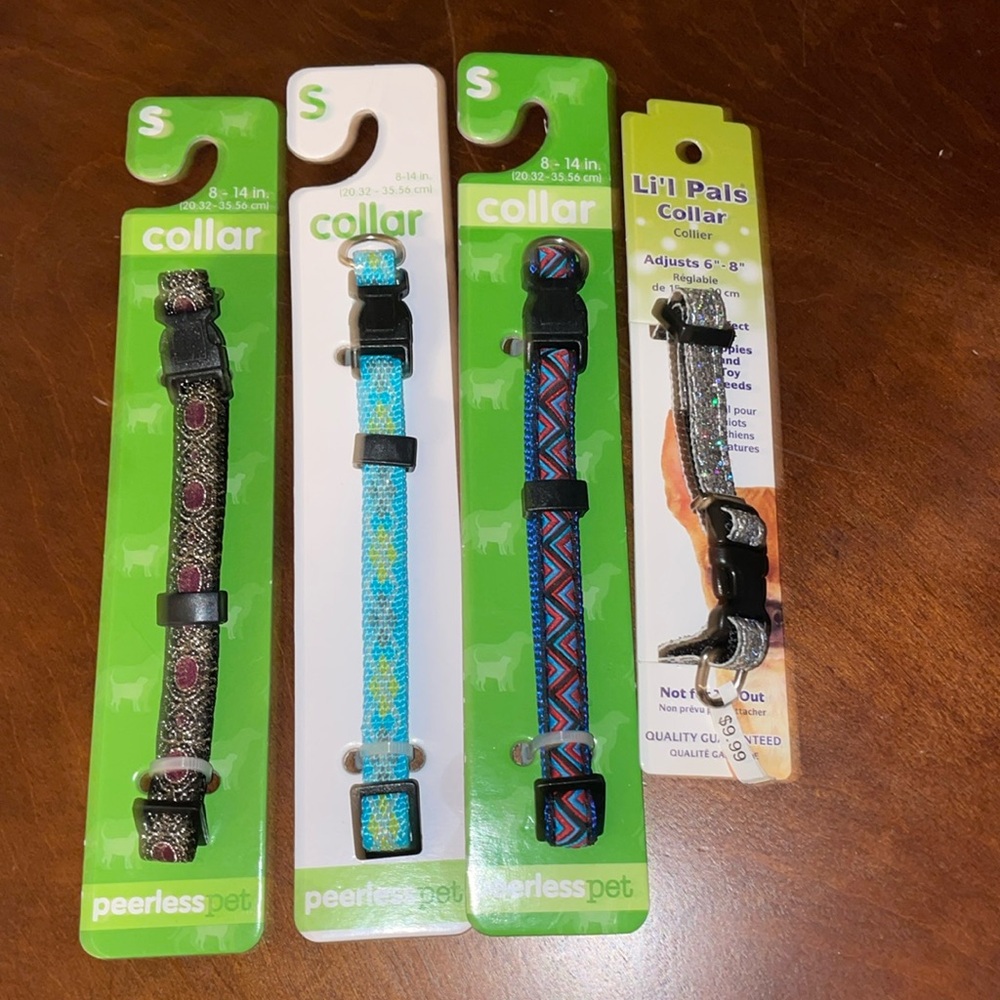 Lot of 3 Small 8-14” Peerless Pet Small Breed Dog Collar & 1 XS 6-8” Li’l Pets
